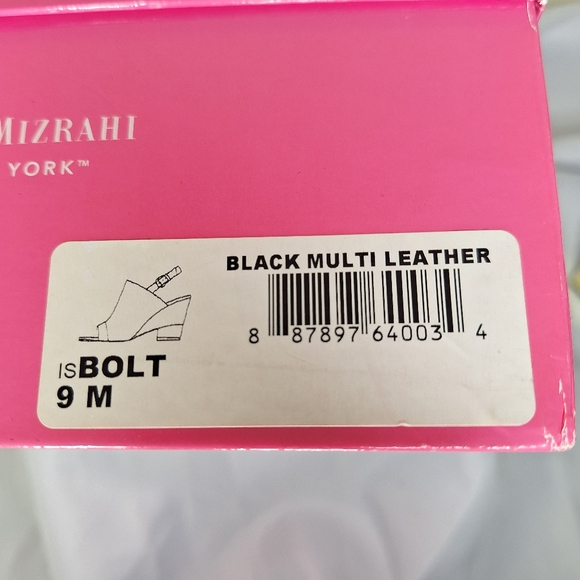 NWB Isaac Mizrahi The Bolt black and white leather sling back wedges size 9M. - Picture 8 of 8
